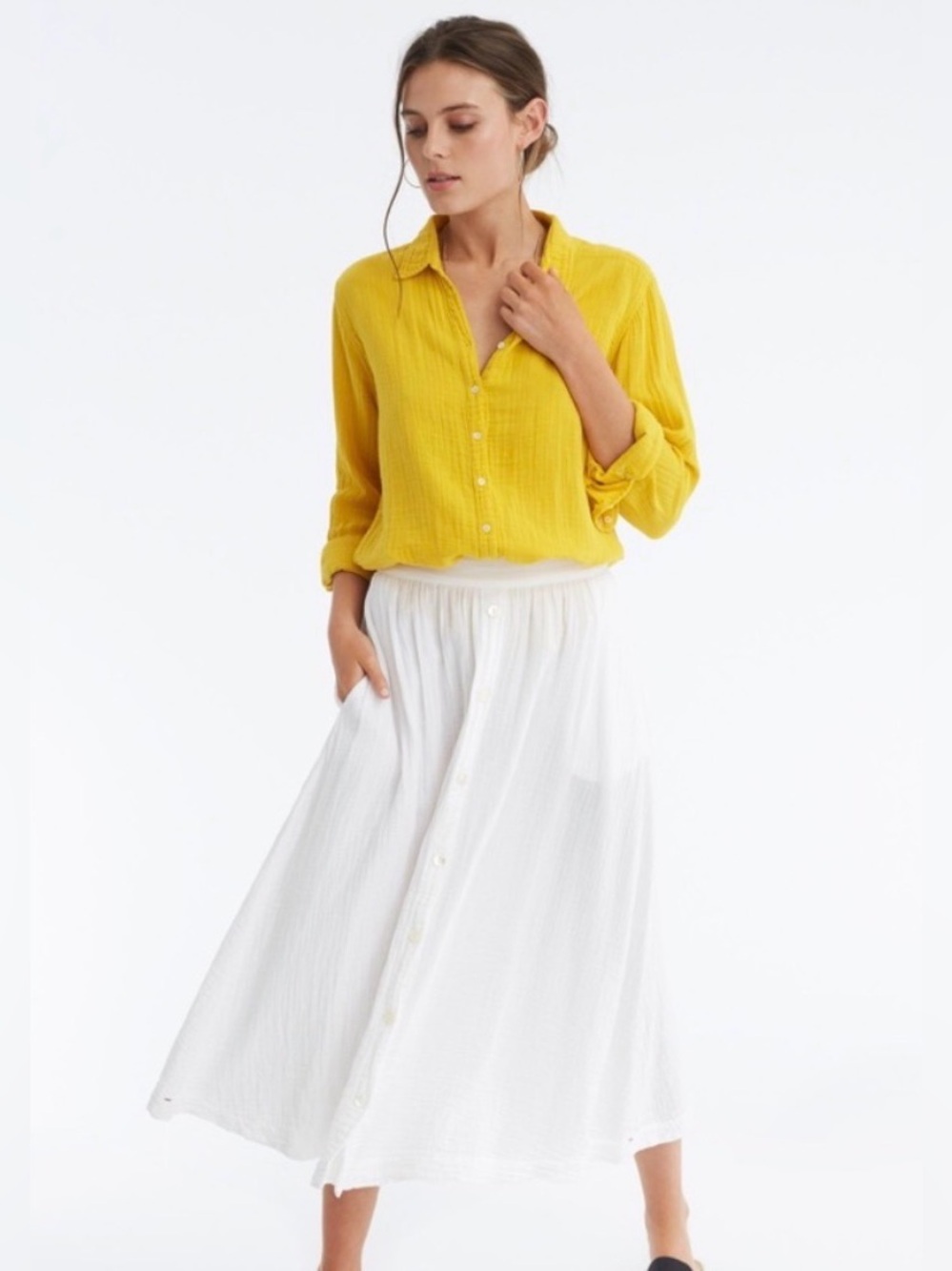 XIRENA TEAGAN White BUTTON FRONT COTTON SKIRT BOHO CHIC SZ SMALL B